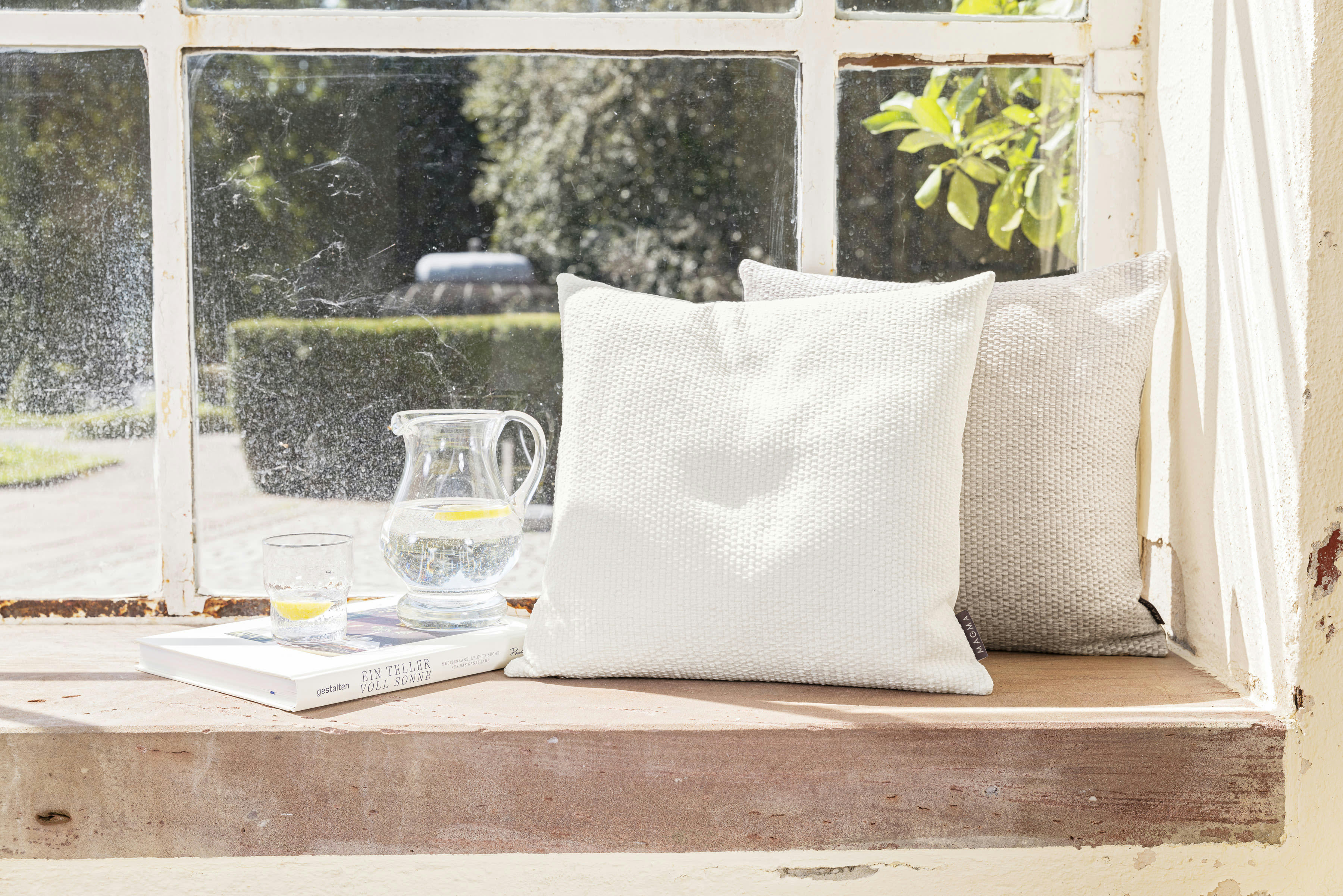 CEFALU - Housses de coussin d'extérieur jacquard ivoire uni - 45 x45