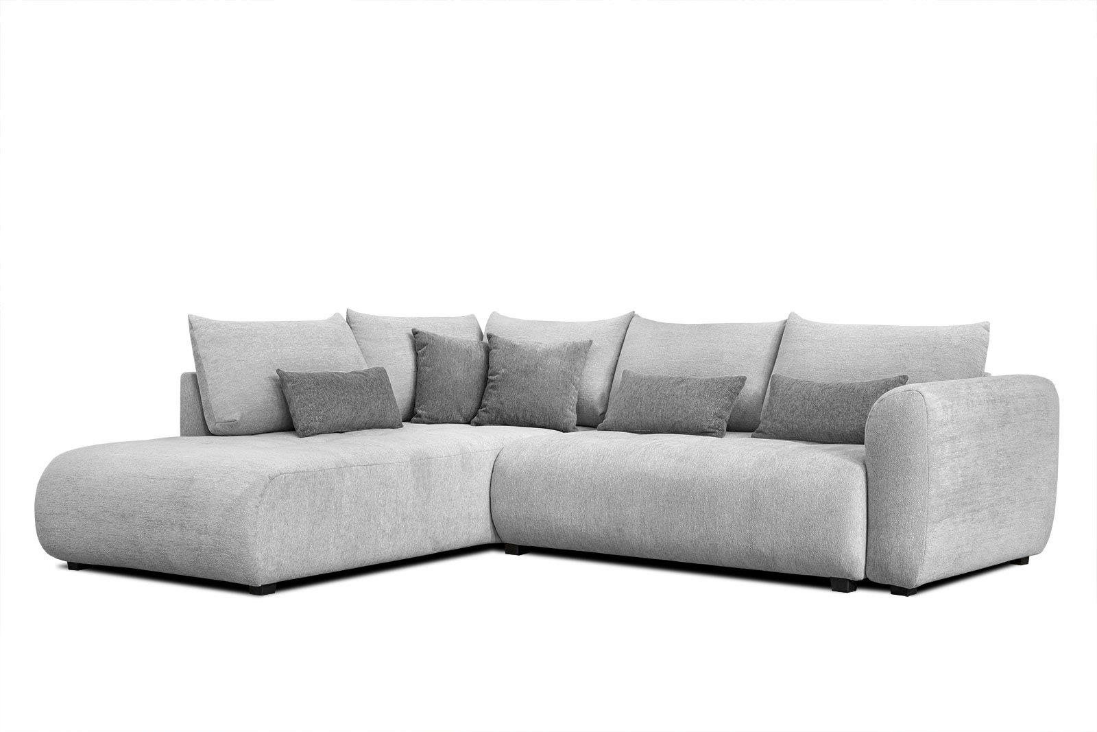 SORENO - Canapé d'angle gauche 5 places gris clair avec le couchage