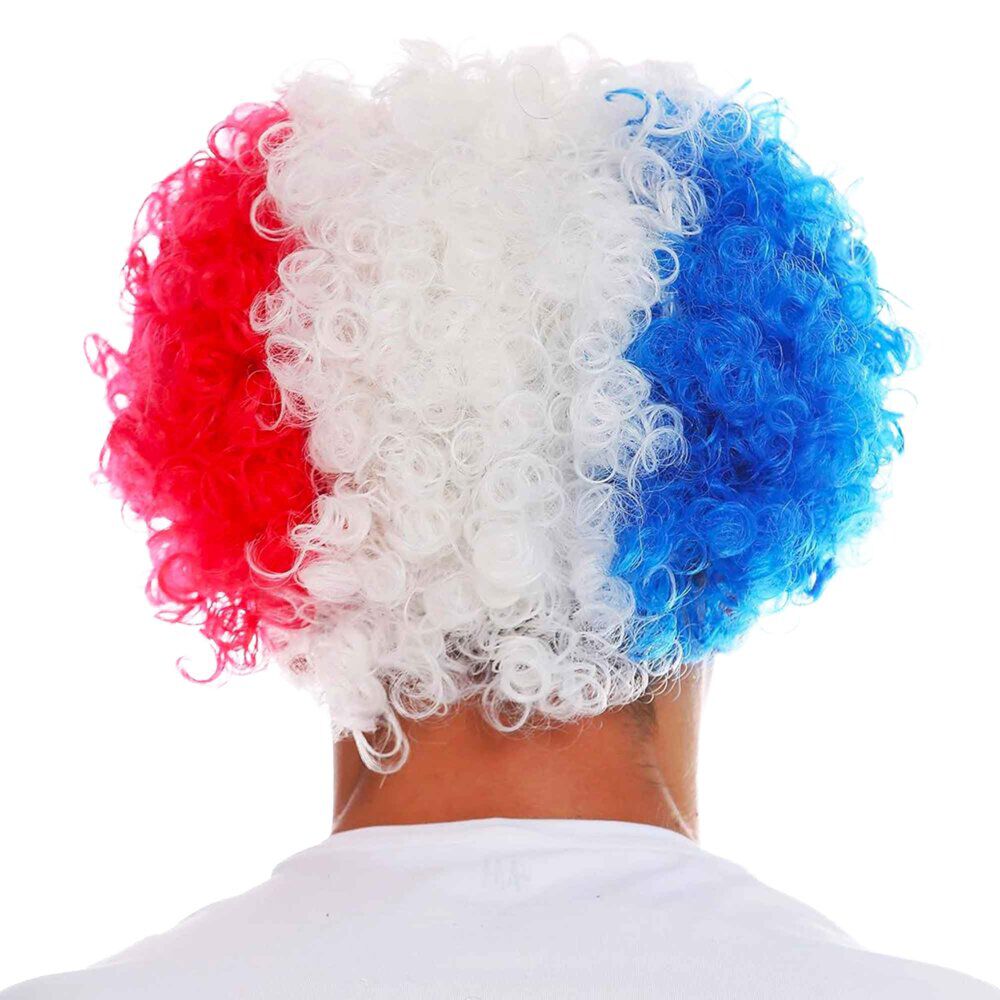 Perruque adulte Cocorico bleu blanc rouge bouclée