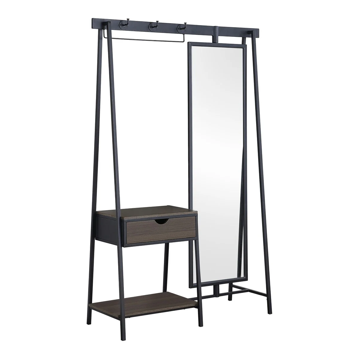 Dark Chocolate and Matte Black Coat Rack with Mirror