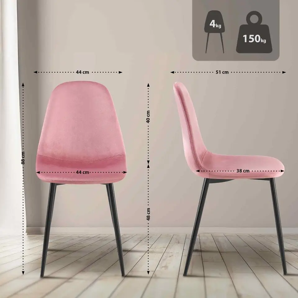 CLP Set van 4 Eetkamerstoel Napier zwart Frame - Fluweel - roze