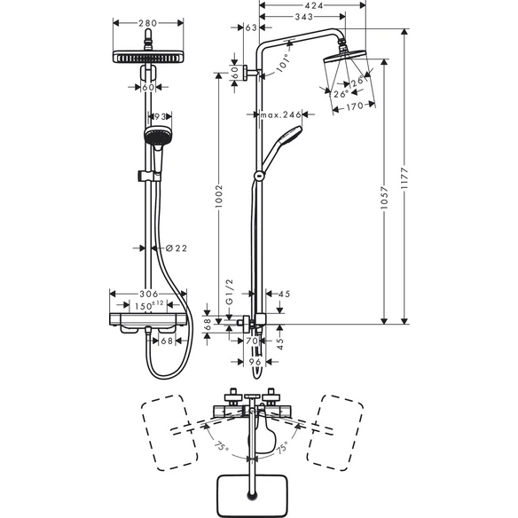 Showerpipe, »Croma E«, verchromt, wassersparend