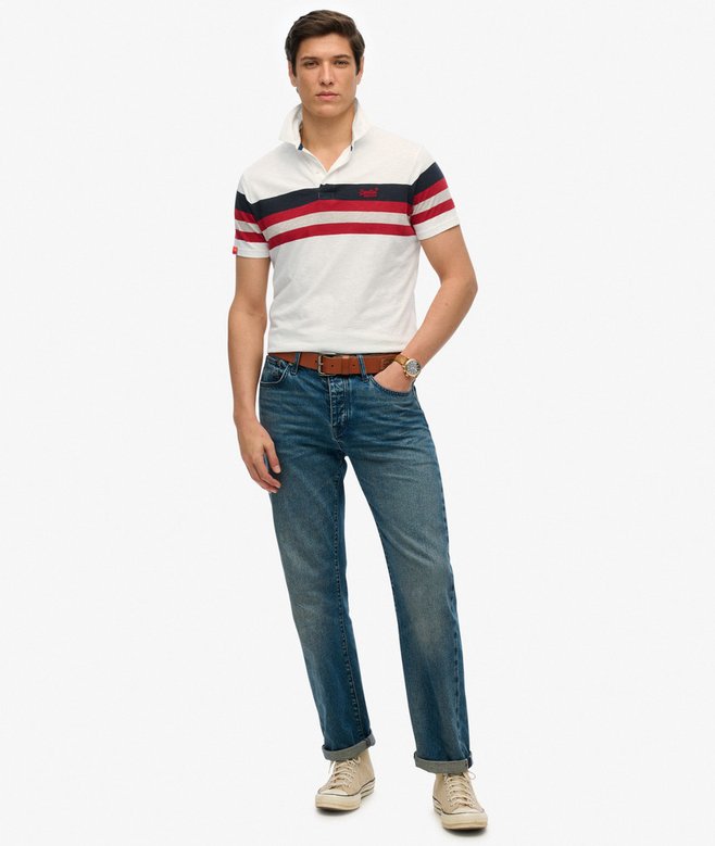 Lightweight Stripe Jersey Polo Top