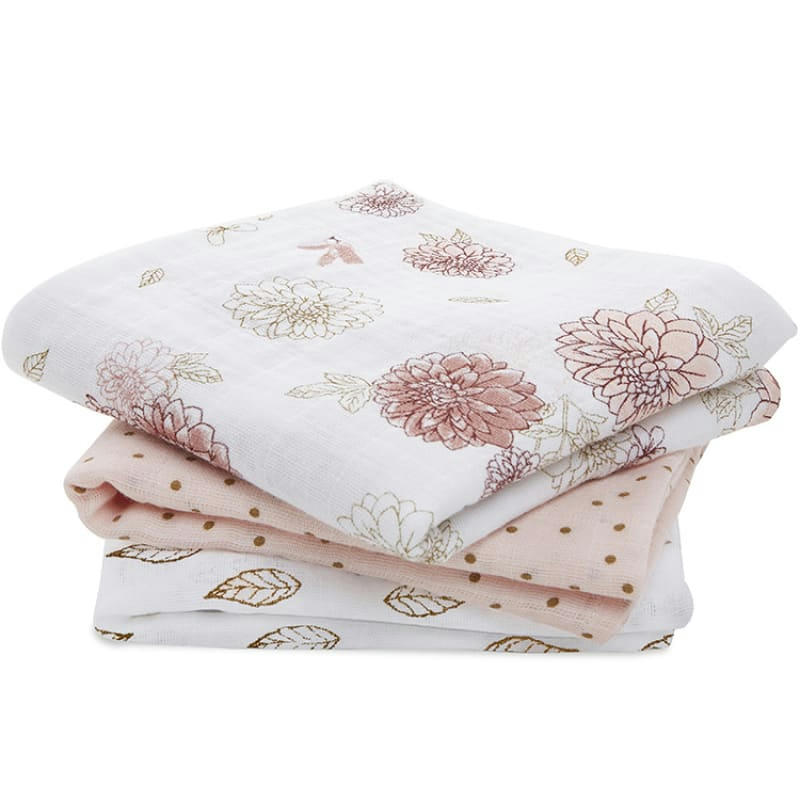 - Lot de 3 langes en coton Dahlias (70 x 70 cm)