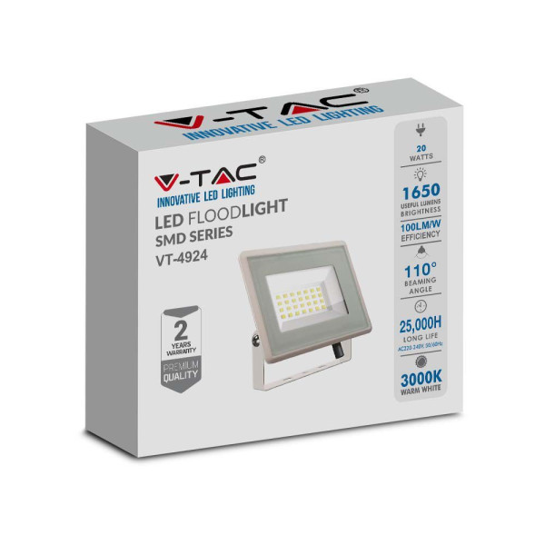 Naświetlacz halogen 4924biały LED 20W 1650lm biały ciepły IP65 V-TAC