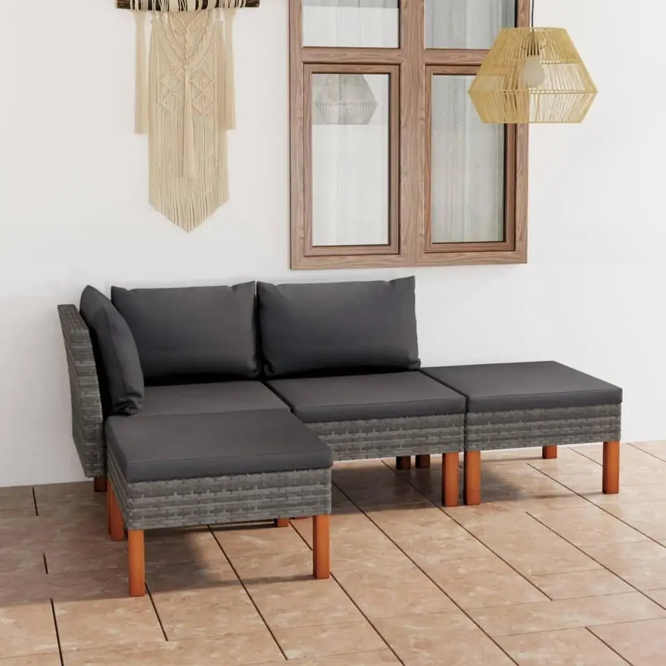 vidaXL - Loungeset - Grijs - Poly rattan - 4 stuks - Met kussens