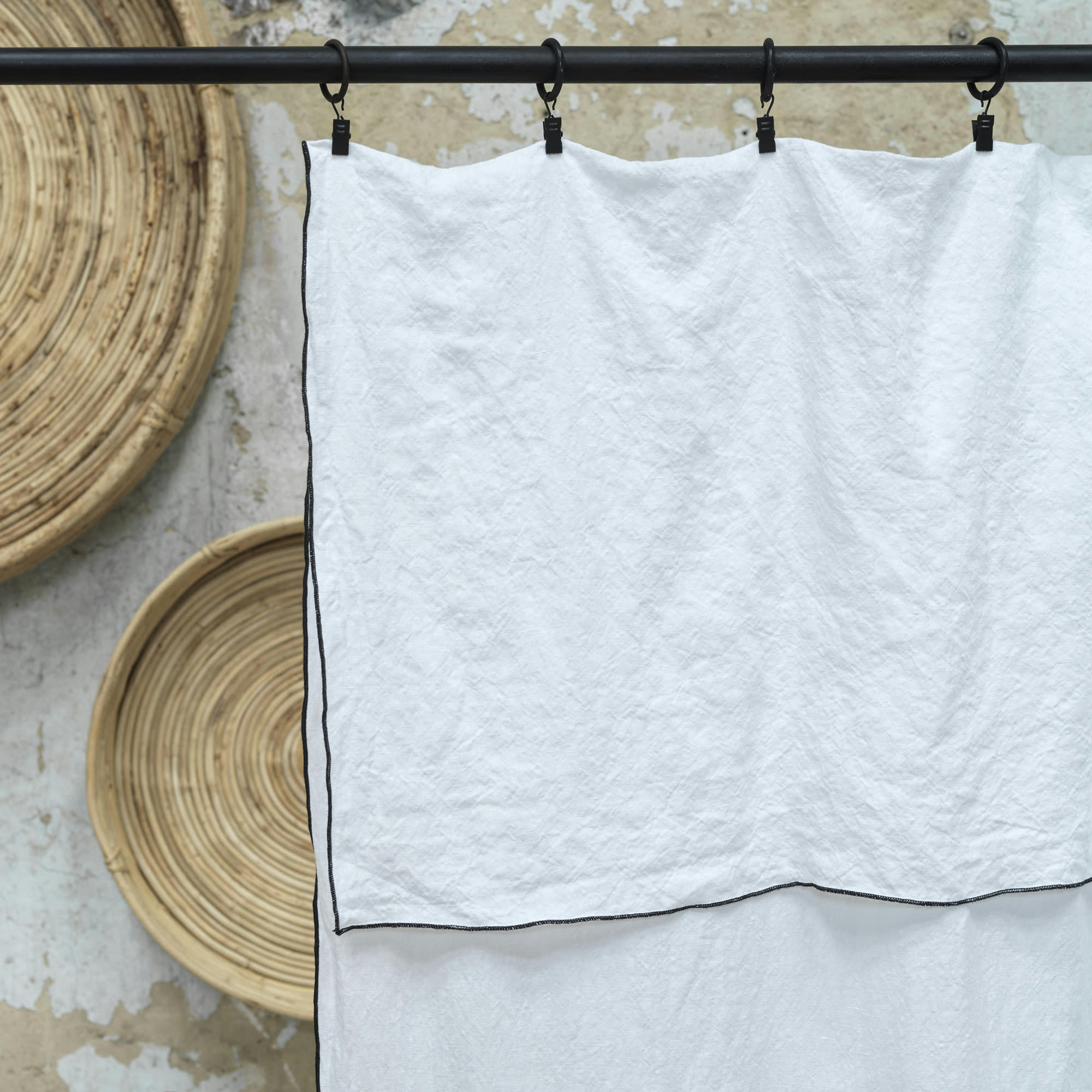 LIN LAVE - Rideau lin lavé Milk bourdon noir 140X290 CM