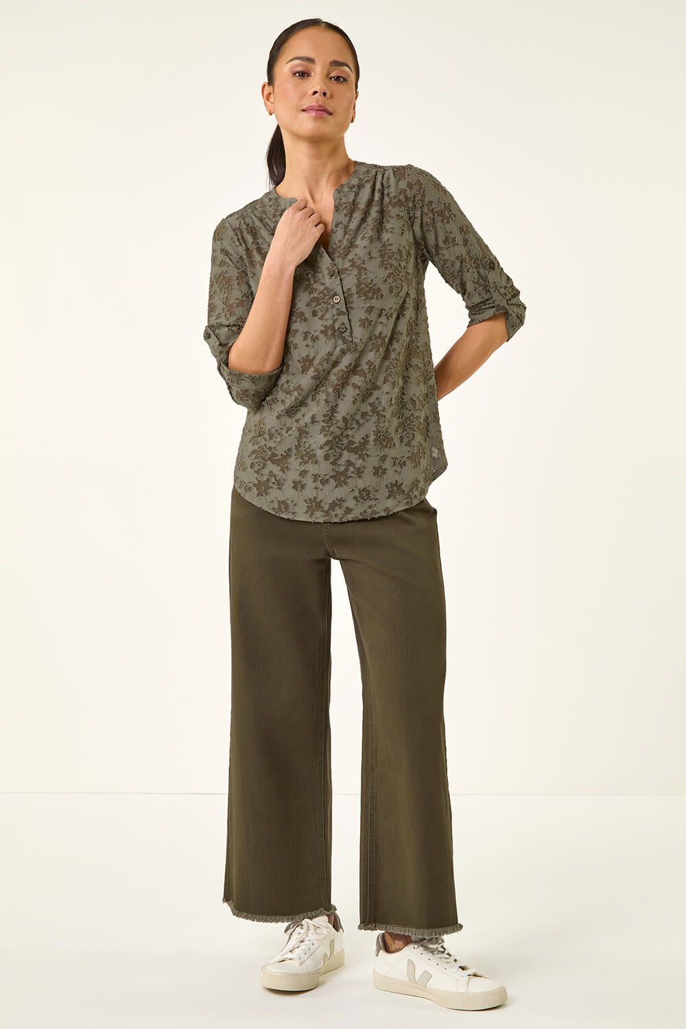 Roman Petite Burnout Print Button Shirt