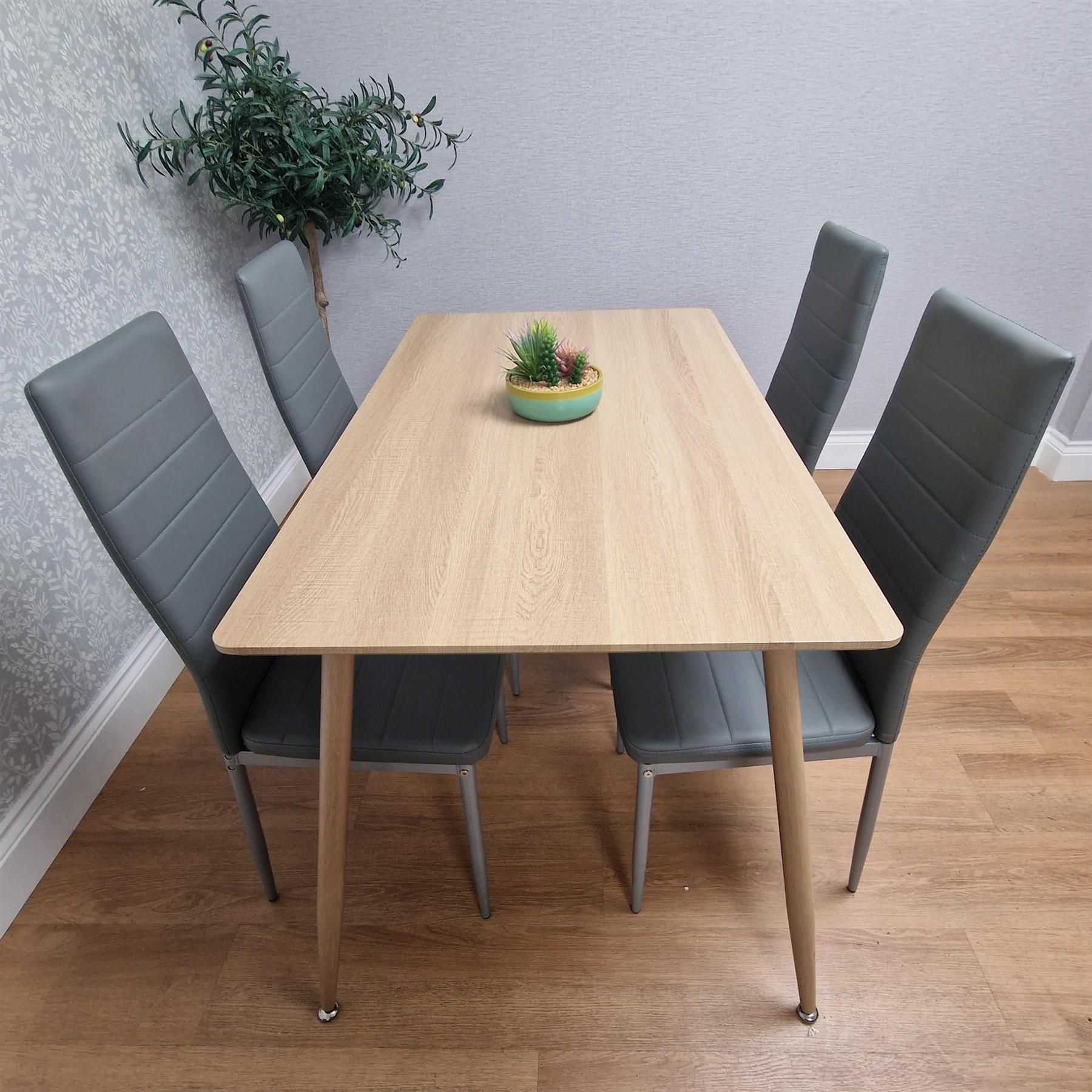 KOSY KOALA Dining Table Set with 4 Grey Faux Leather Chairs