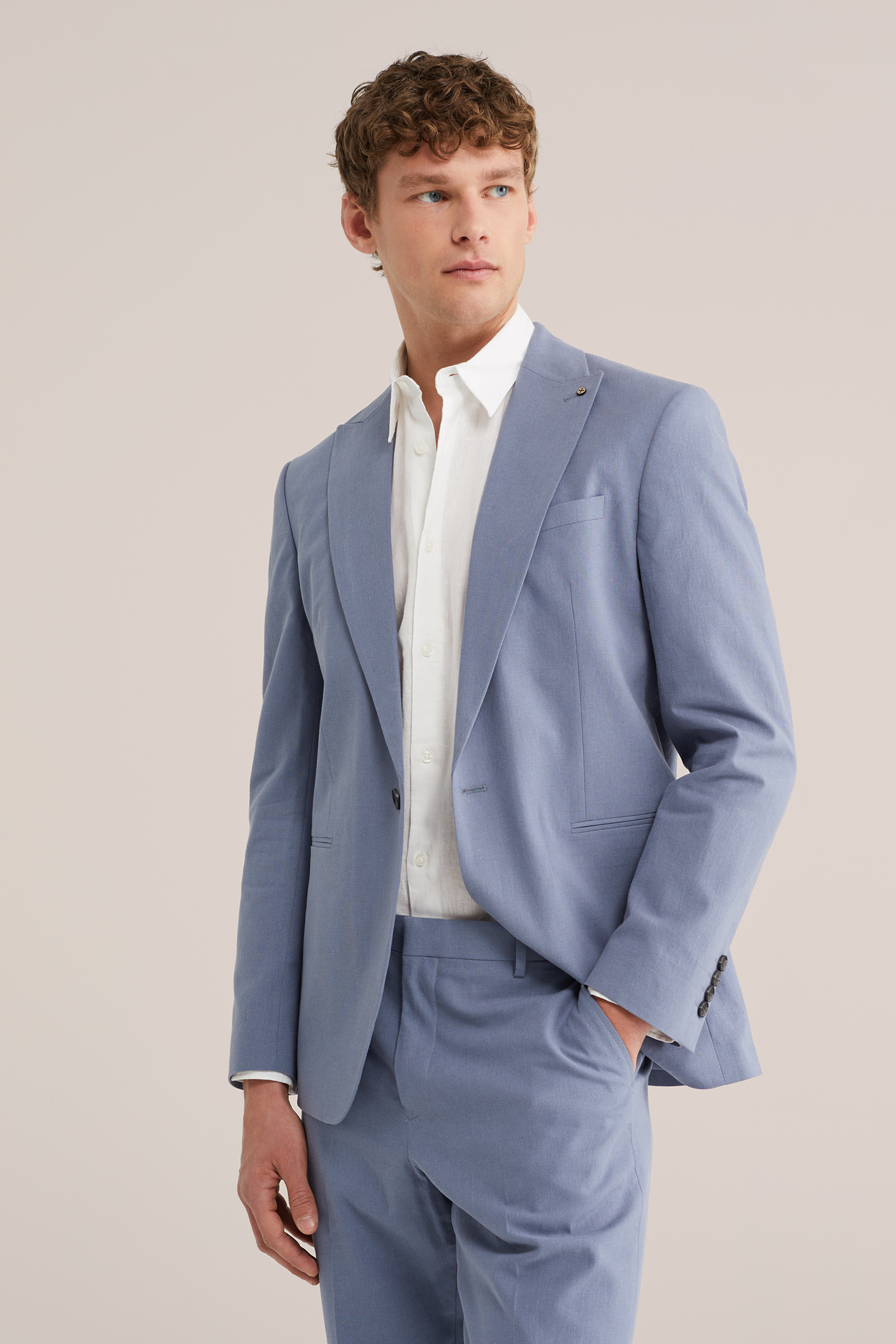 Heren Driedelig regular fit pak van linnenmix