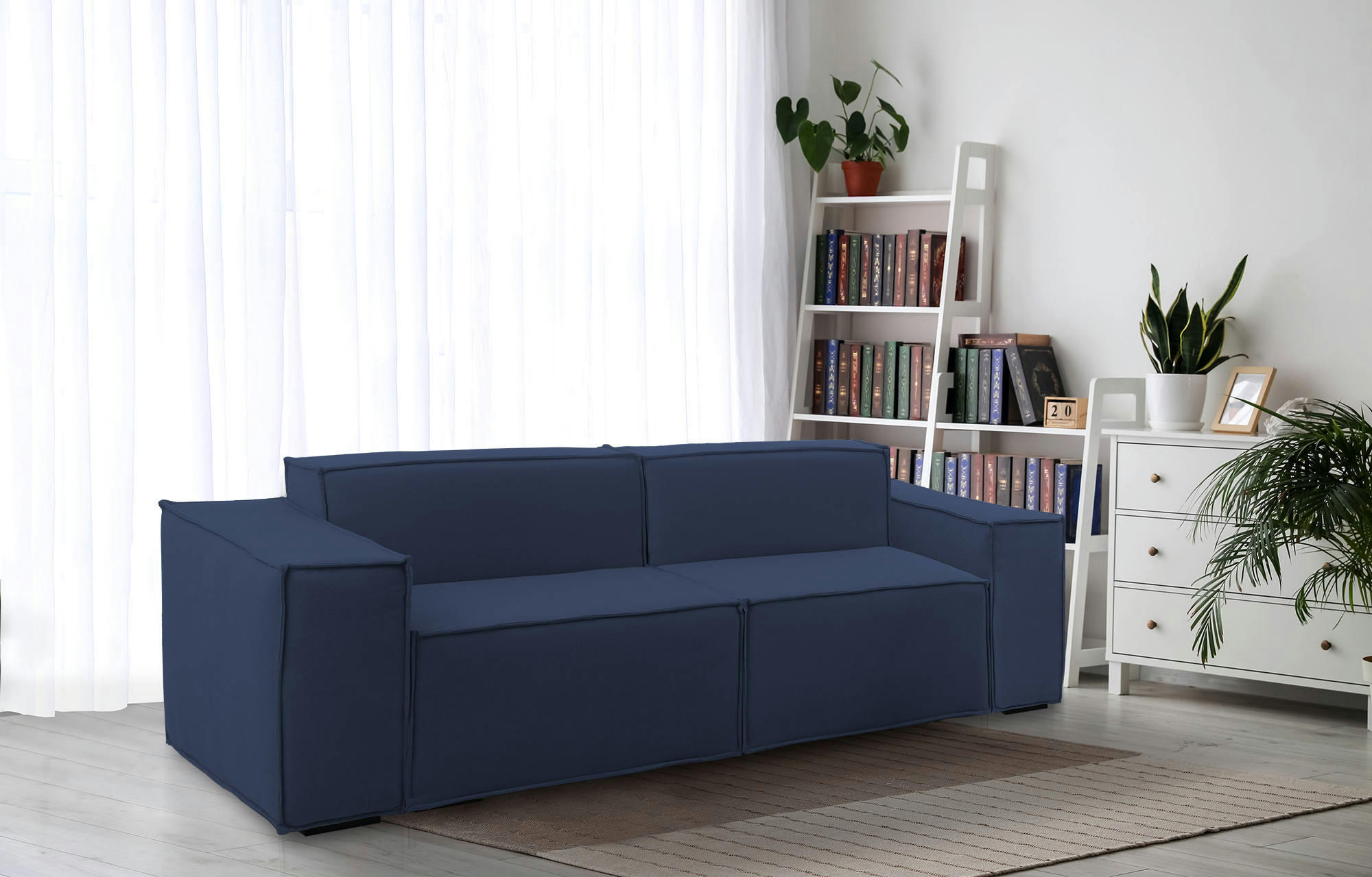 DLONGH - Canapé fixe 2 places en tissu bleu