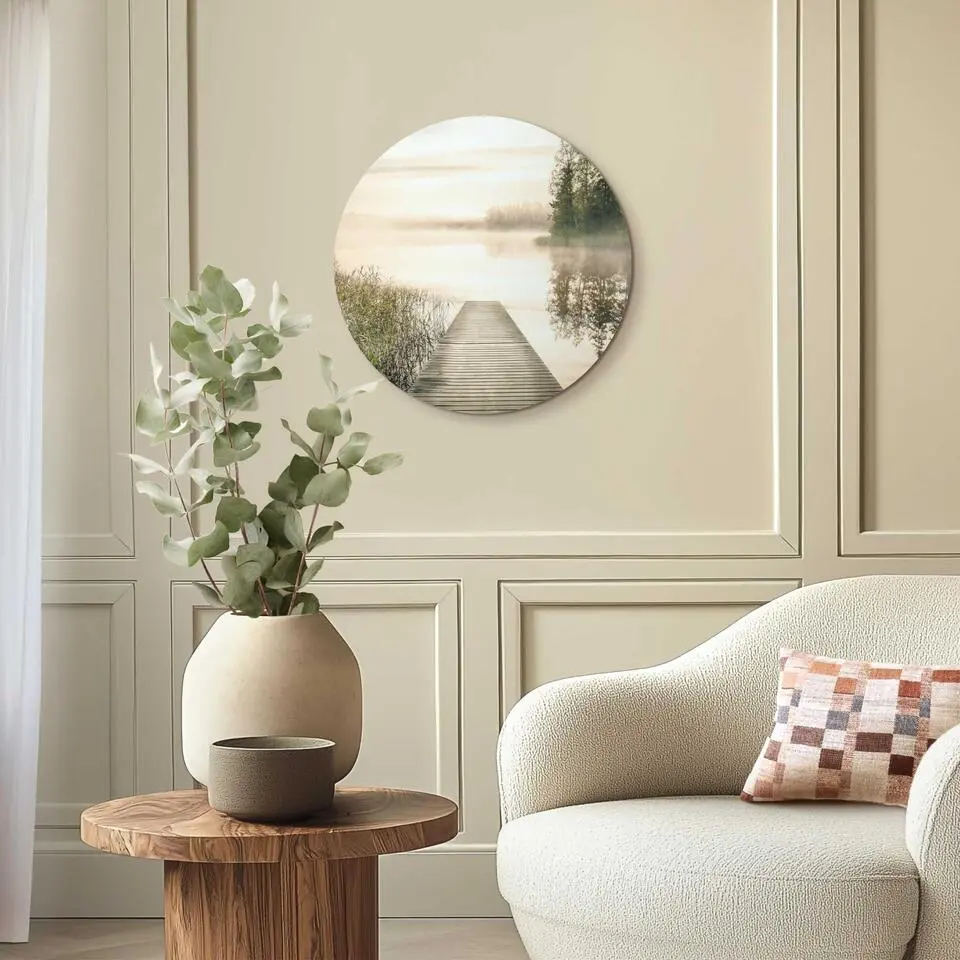 Glasschilderij Ochtendzon bij de pier - &Oslash; 50 - Groen