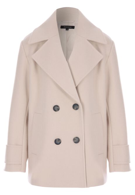 Womens Cream Double Breasted Midi Coat