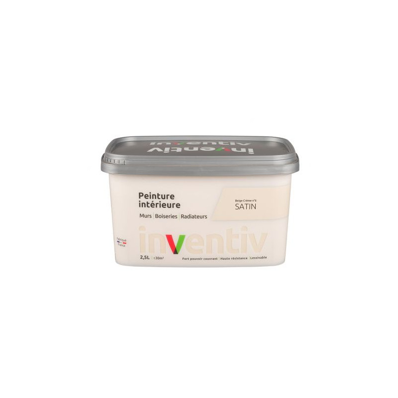 Peinture pour mur boiserie radiateur Beige Crème n°6 satiné 2,5 L INVENTIV
