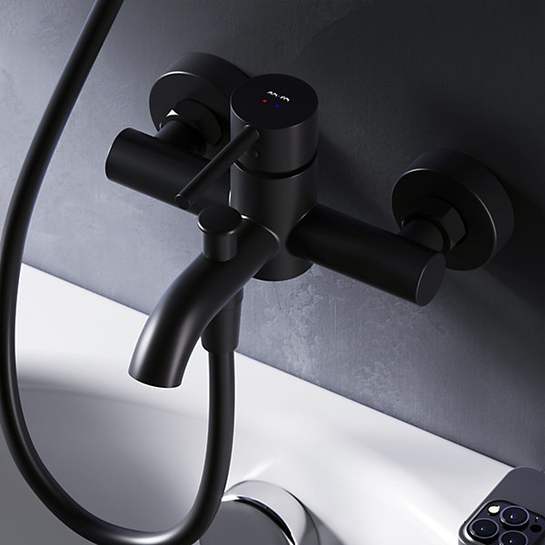 Mitigeur de baignoire mécanique Robinet de baignoire, mitigeur salle de bain, Noir, FPA10022 Spike AM.PM