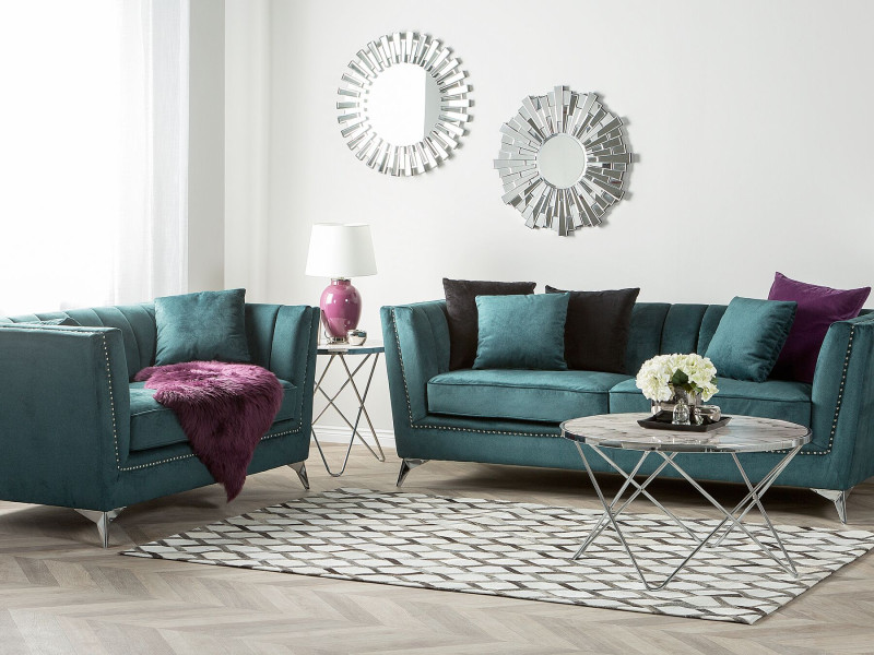 Komplet sof do salonu glamour lazurowy