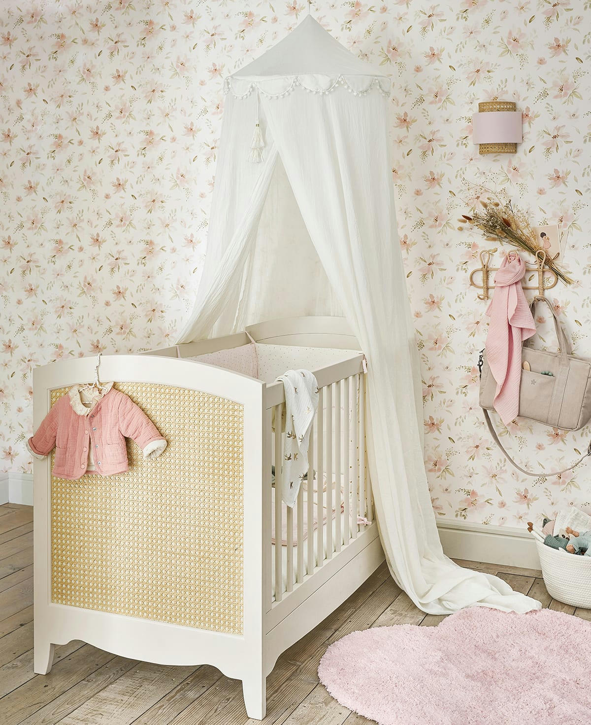 APPOLINE - Papier peint fleurs aquarelle en Papier Rose 50cm x 10m