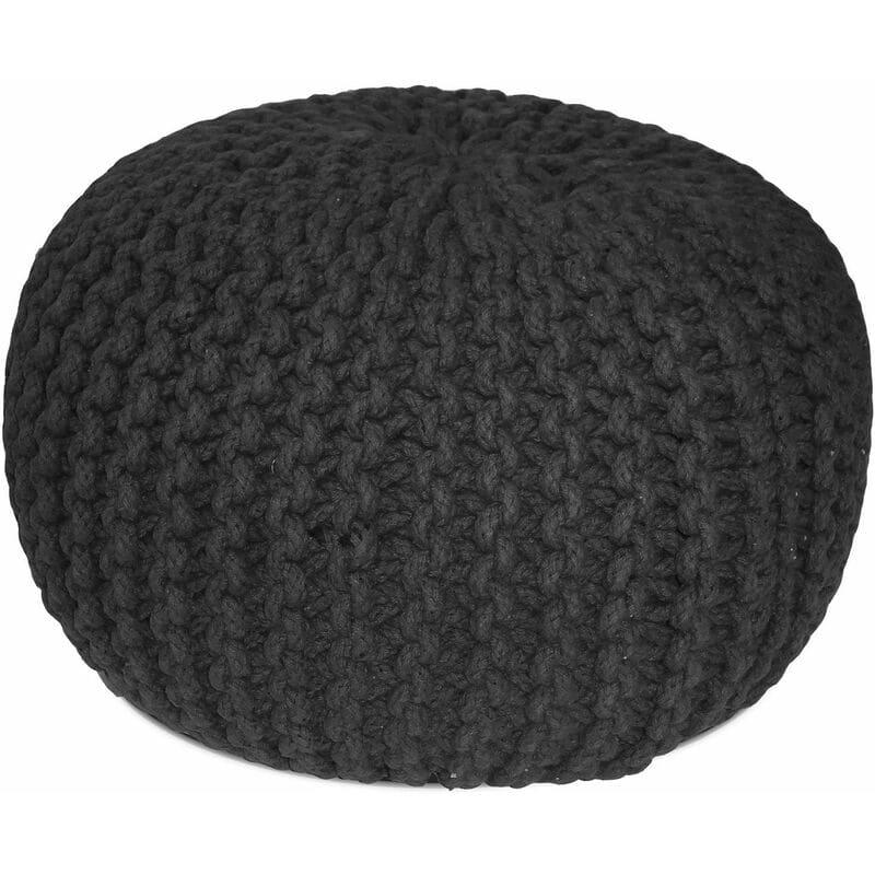 - Pouf rond en laine tricot noir