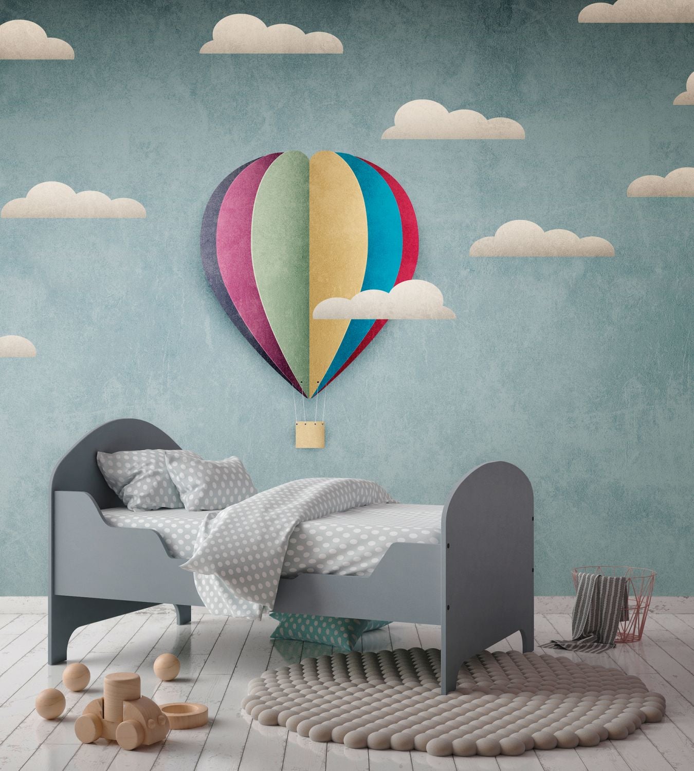 One Wall one Role fotobehang luchtballon blauw, wit, rood, geel en lila paars - 371 x 280 cm - AS-383011