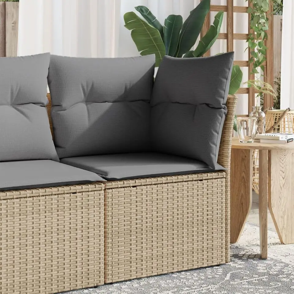 vidaXL - Tuinbank zonder armleuning - Beige - Poly rattan - Met kussens