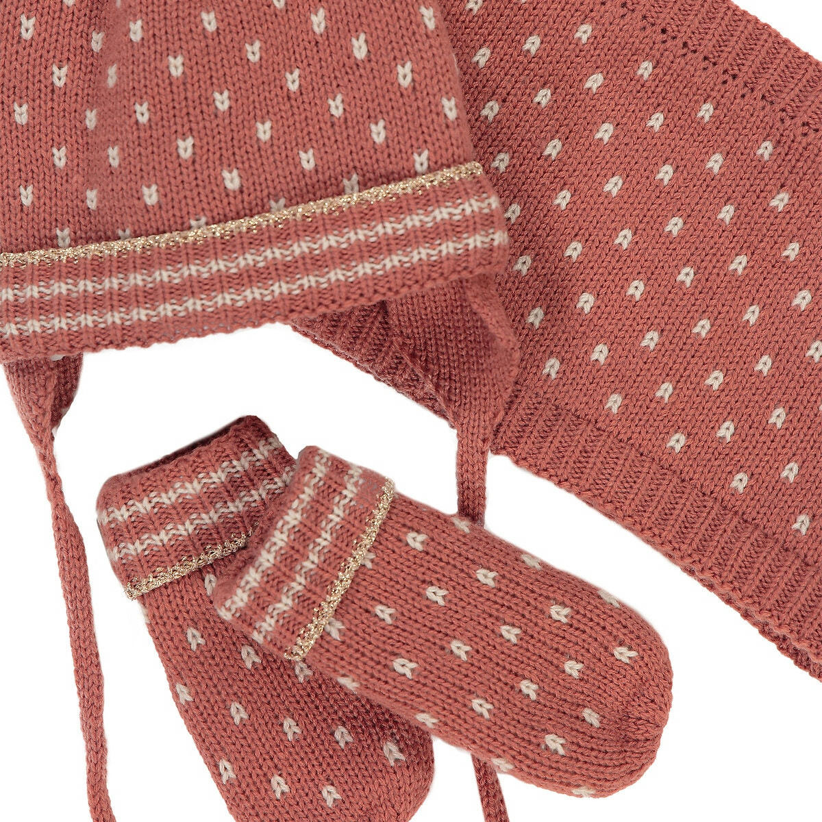 Ensemble bonnet pompom + snood + moufles brillants
