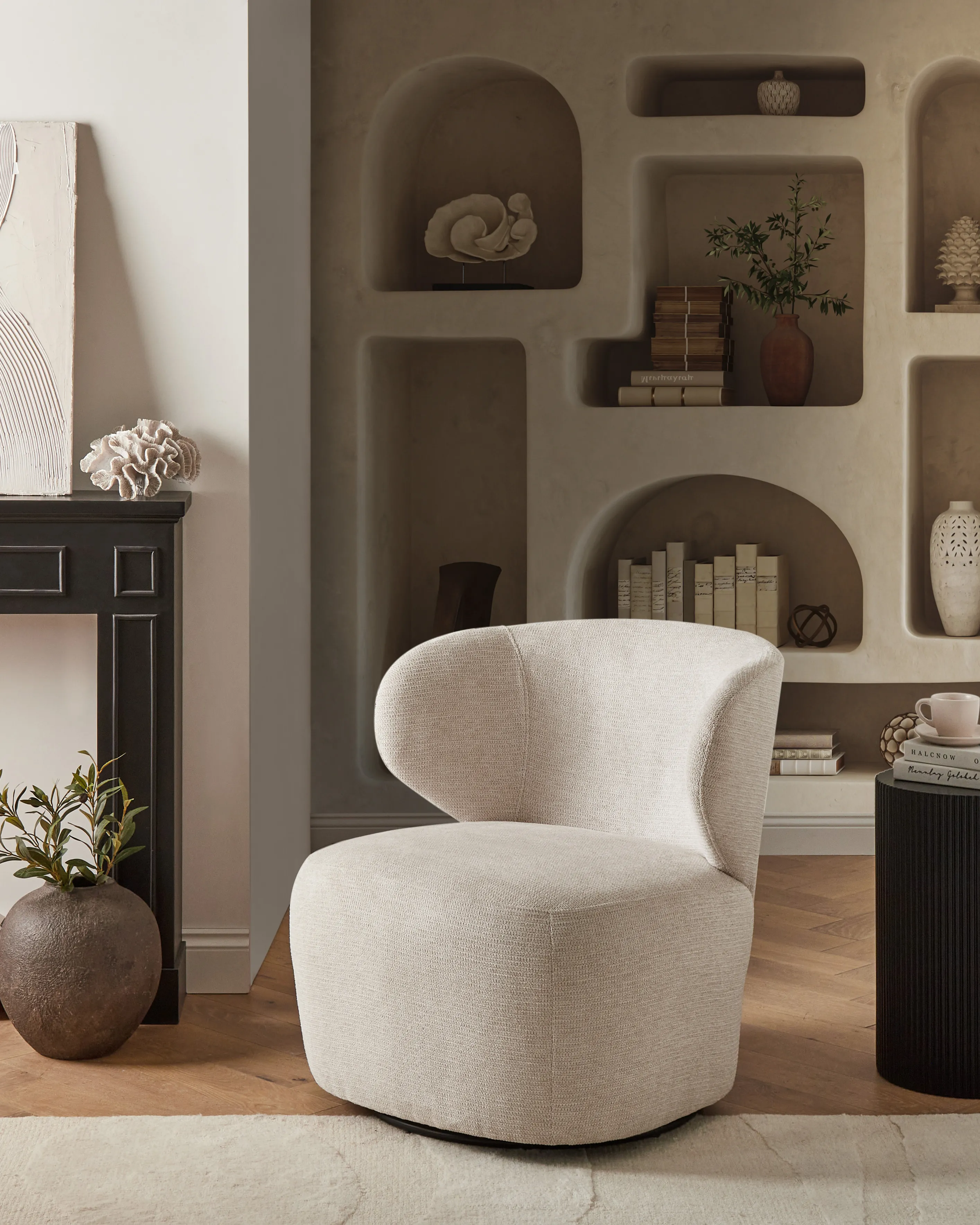 Swivel Armchair ALVDAL Fabric Beige