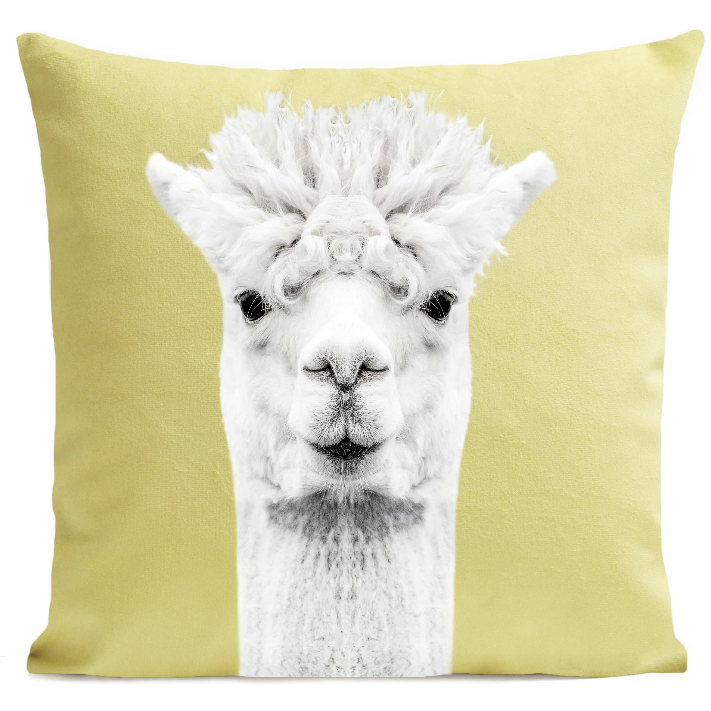 - Coussin animal lama suédine jaune 40x40cm