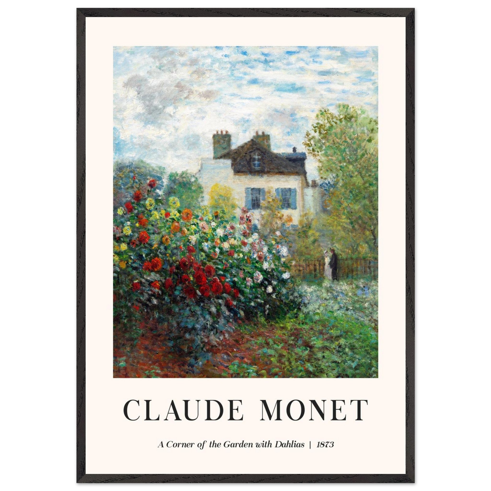 Artfulprints Poster met Lijst Claude Monet - A corner of the garden with dahlias  - 70x100 cm - Meerkleurig