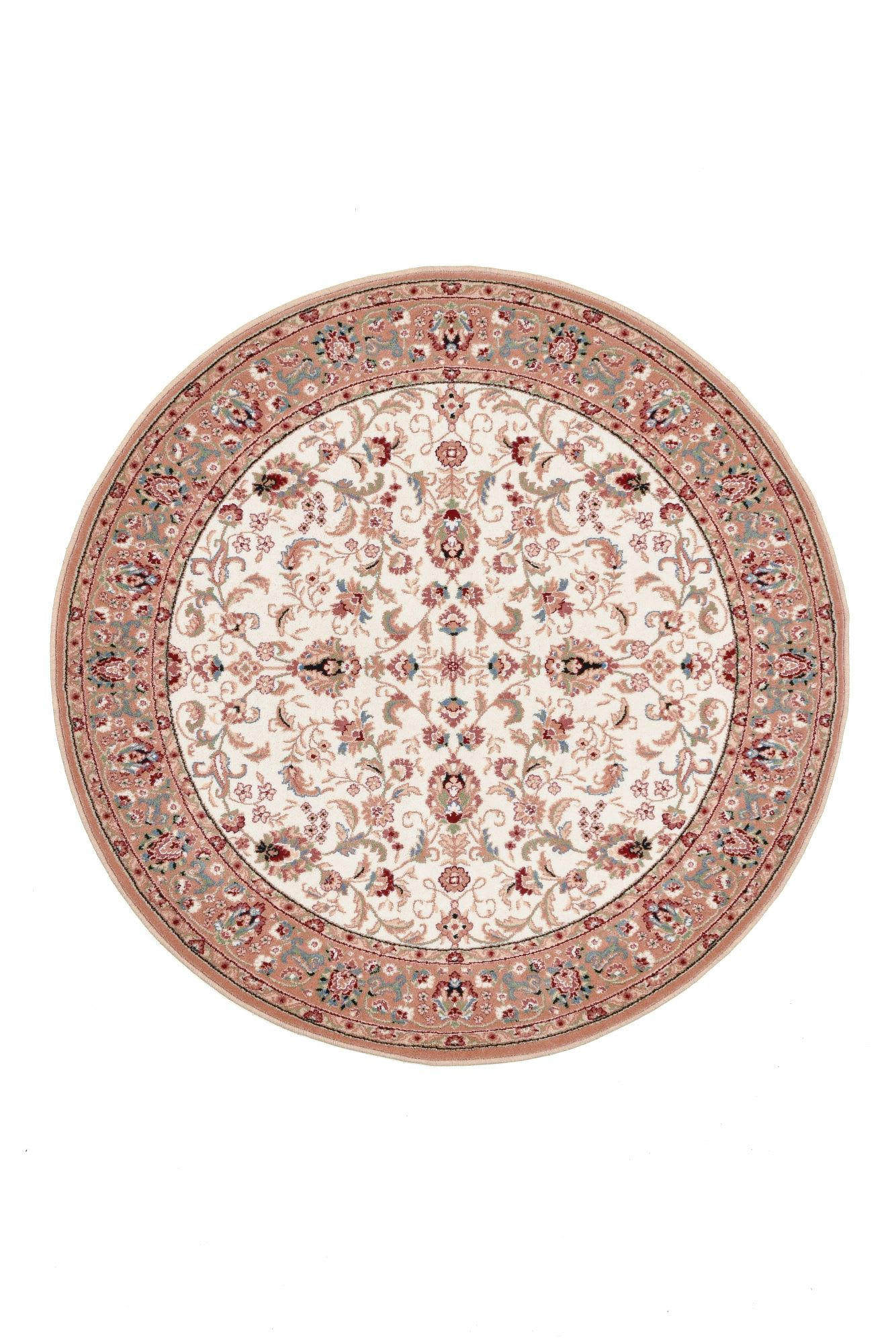 DOLNA - Tapis d'orient floral, tissé, laine naturelle beige Diam 200 cm