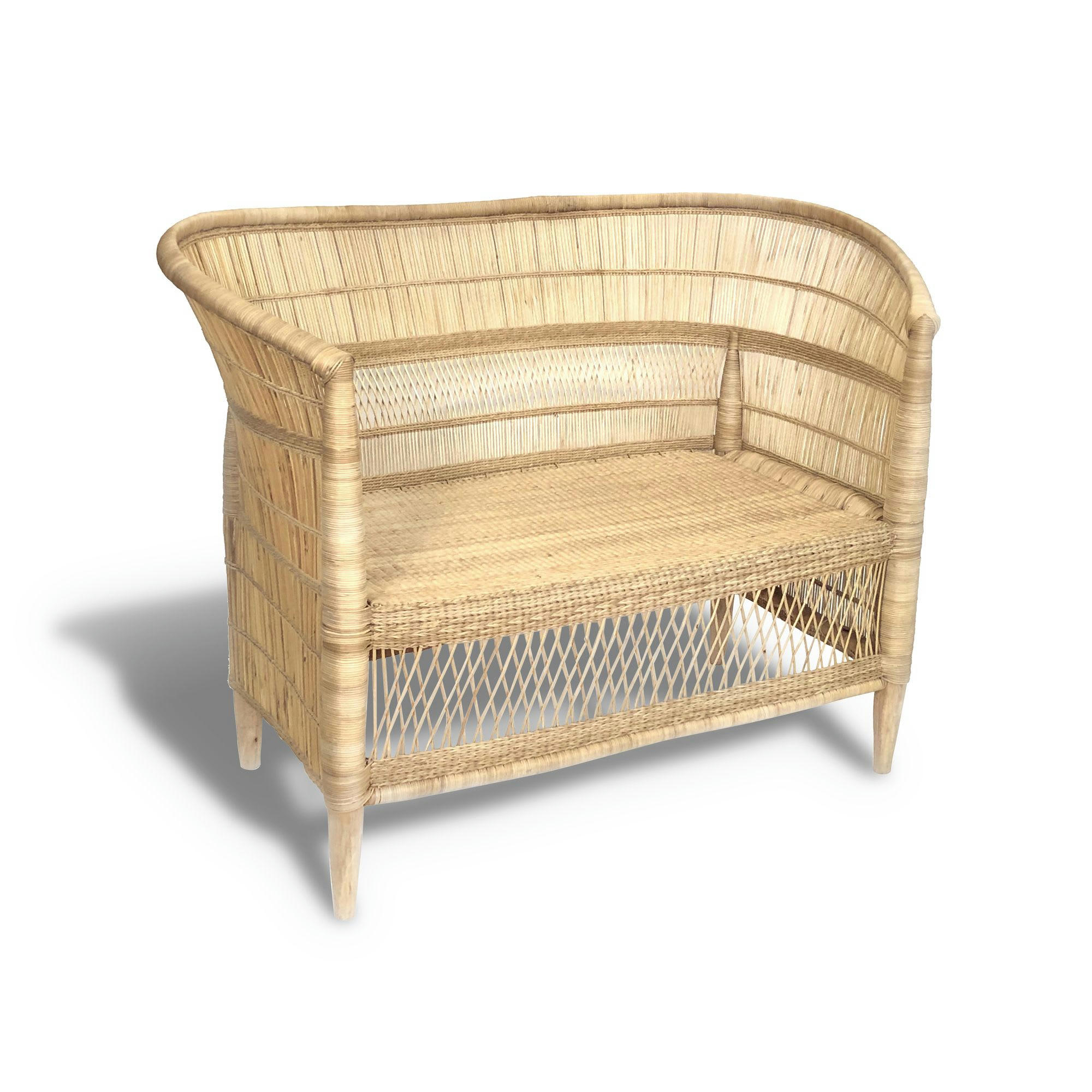 ZOMBA - Canapé droit 2 places traditionnel du Malawi en rotin