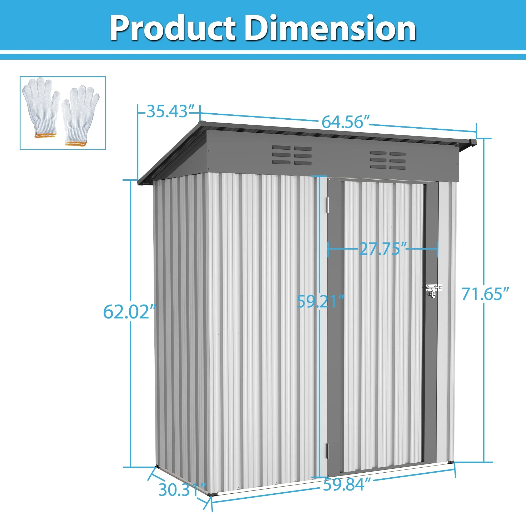 Galvanized Metal Garden Shed with Lockable Doors, Outdoor Storage and Tool Shed for Lawn and Backyard (Patio Set)
