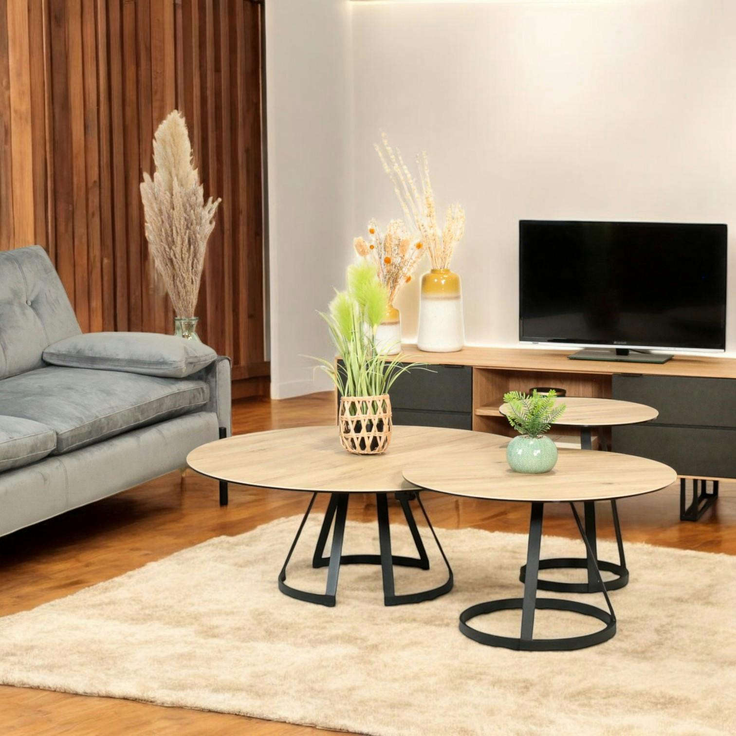 Table basse gigogne en céramique effet bois clair (lot de 3 pièces) LOMBARDIE