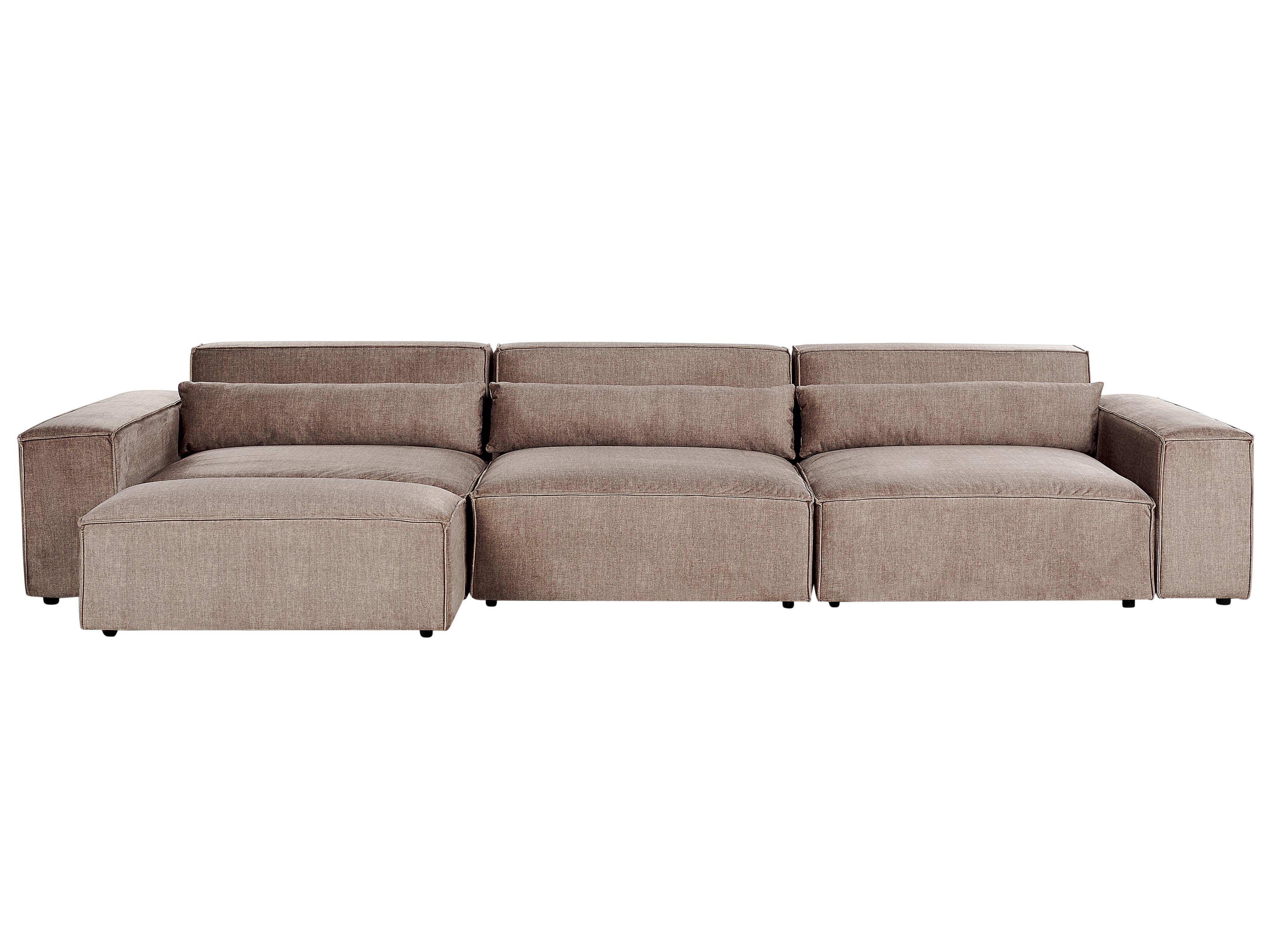 Modular Sofa 3 Seater HELLNAR Fabric Light Brown with Ottoman