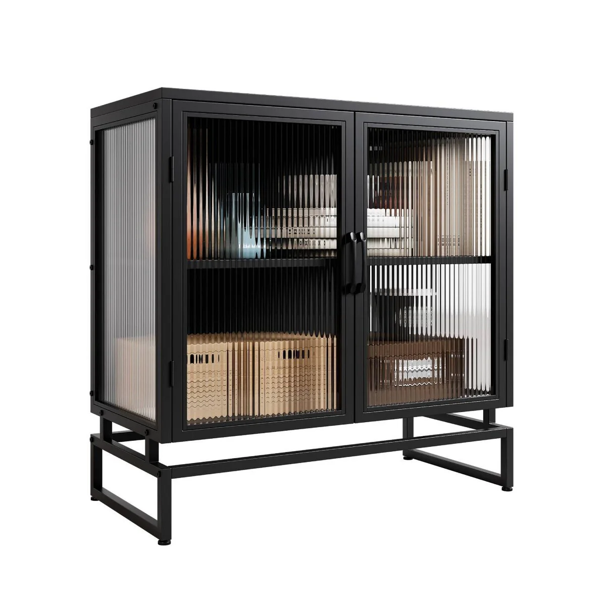 Storage Cabinet with Adjustable Shelves and Glass Doors - N/A