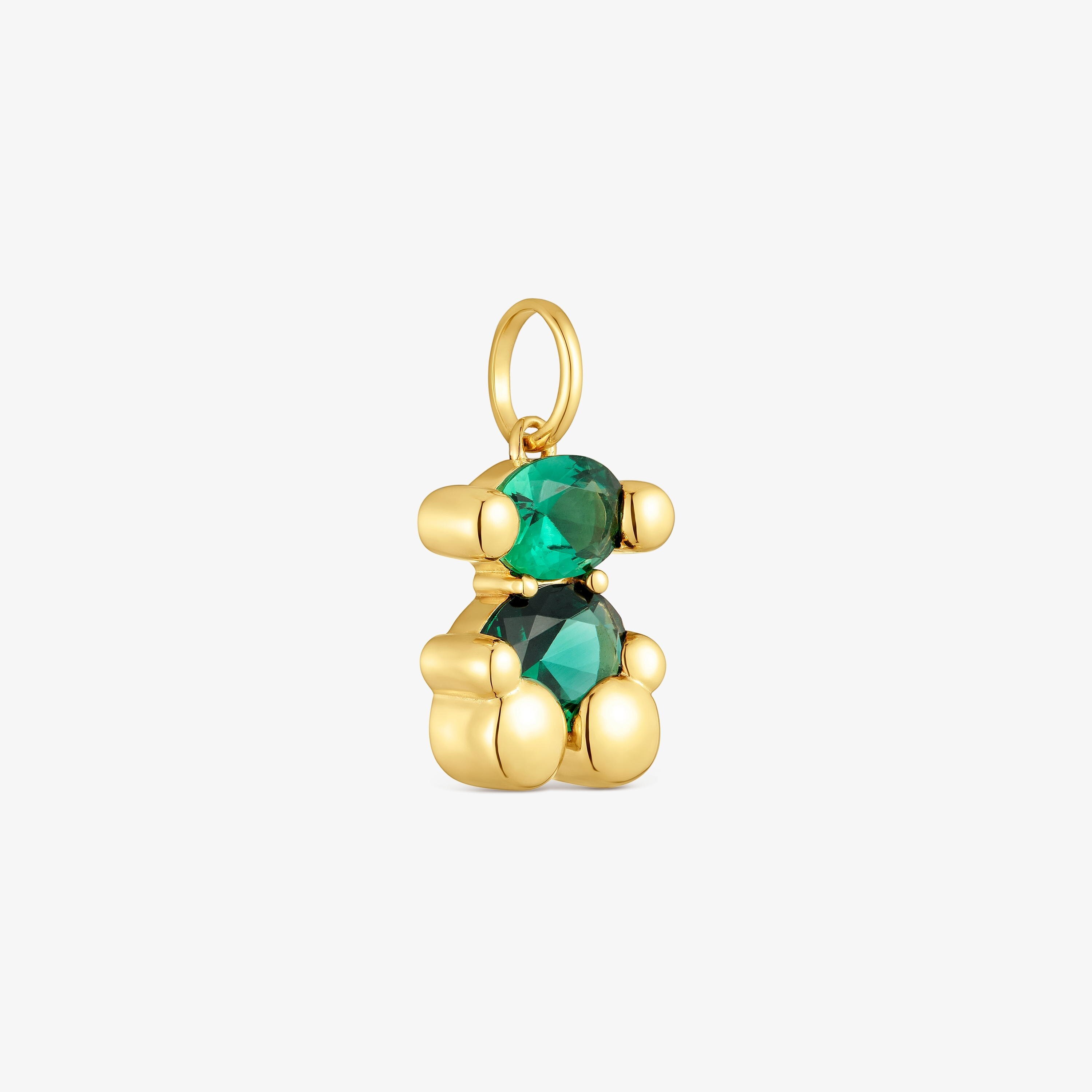 Colgante pequeño motivo oso con baño de oro 18 kt sobre plata y esmeralda creada en laboratorio Color Bear LGG