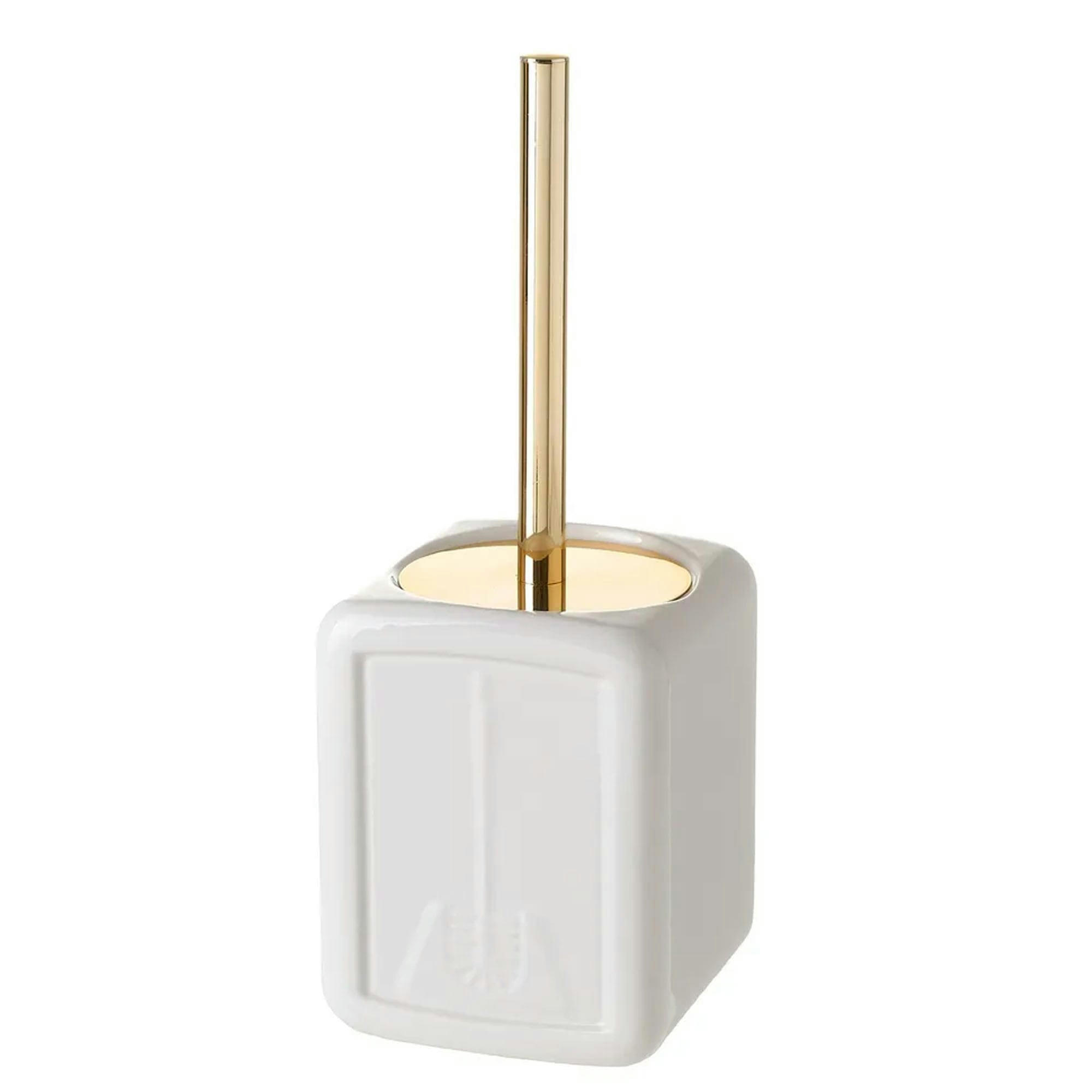 - Brosse WC céramique blanc et or