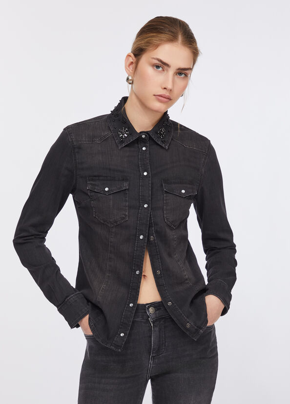 Camicia in denim con strass