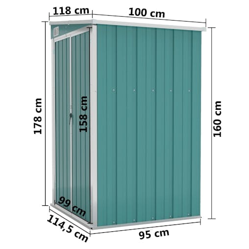 NNEVL Wall-mounted Garden Shed Green 118x100x178 cm Galvanised Steel