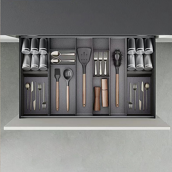 Emuca Orderbox Rangement de tiroir, 150x470mm, Acier et Bois, Gris antracite