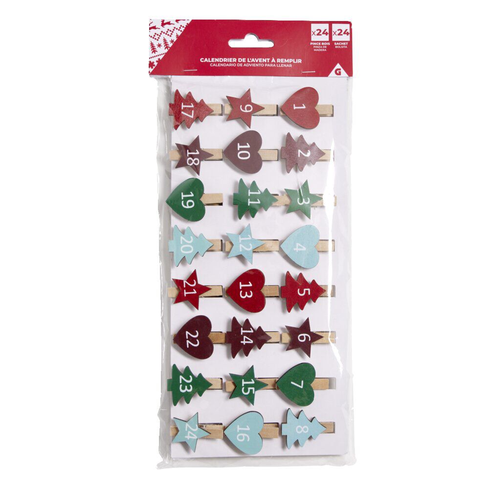 Calendrier de l'Avent à remplir avec pinces en bois et sachets 24 pièces