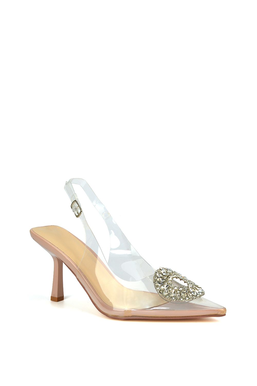 XY London Aiysha' Clear Perspex Slingback Jewel Court Shoes Heels with Pointed Toe