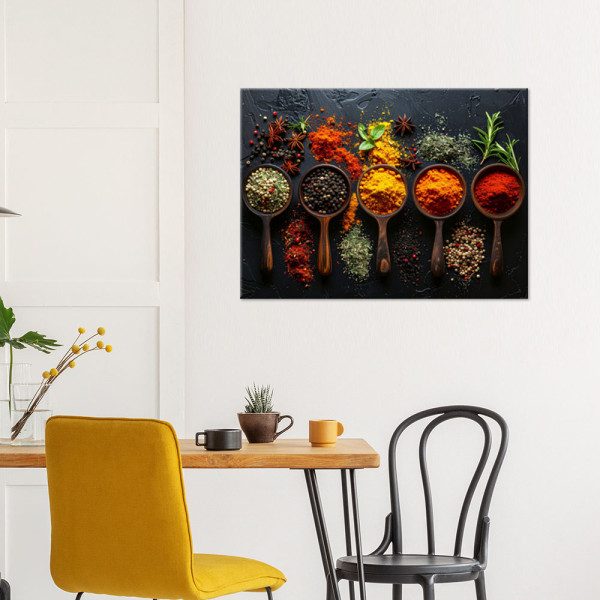 Obraz do kuchni restauracji jadalni, Przyprawy Zioła na drewnianych 30x20