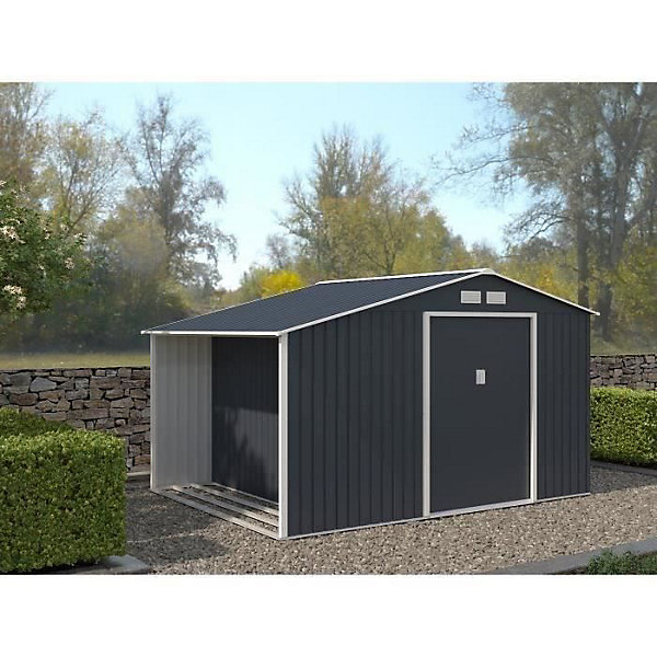 Abri de jardin en métal et abri bûches 8,72 m - 342 x 255 x 202 - NOVA - Kit d'ancrage inclus, 2 portes coulissantes - Gris