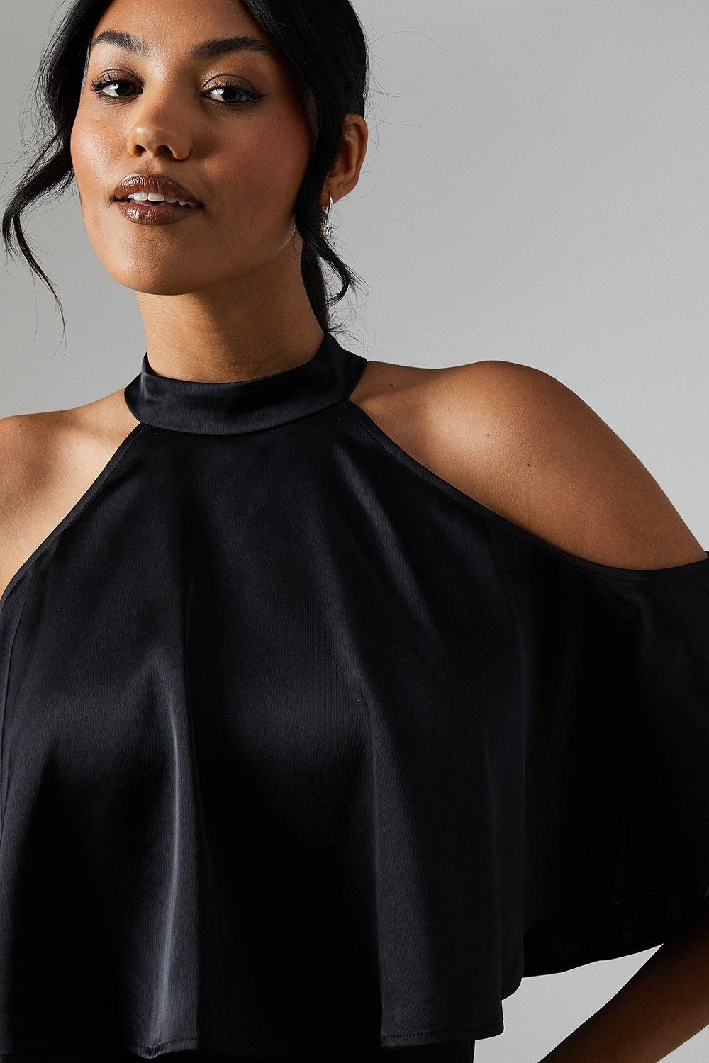 Debut London Debut London by Coast Halterneck Cold Shoulder Satin Bridesmaid Maxi Dress