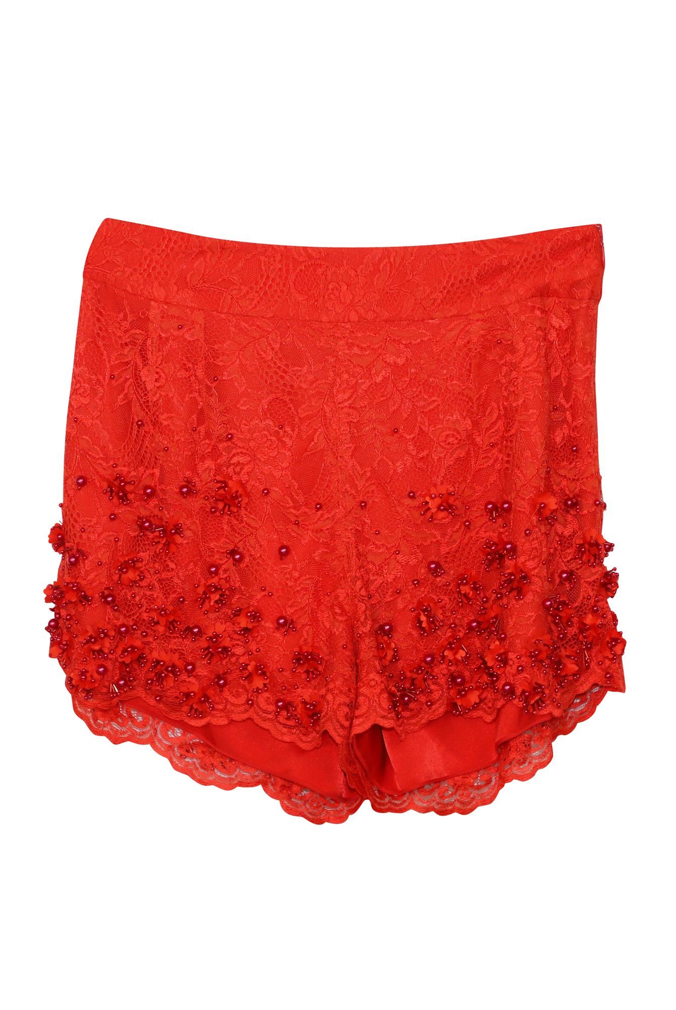 Jenny Packham Preloved Embellished Shorts in Red Lace