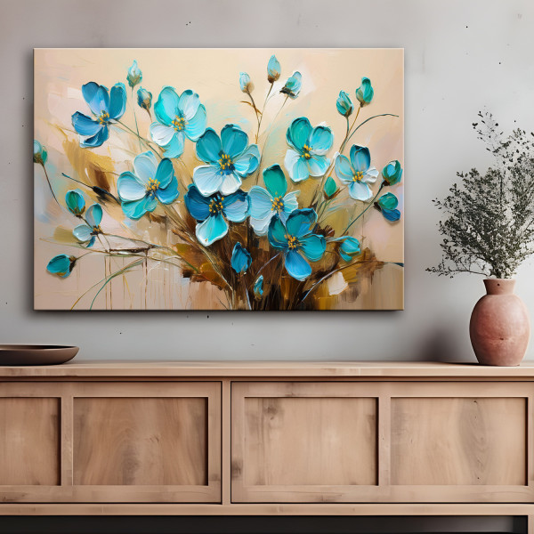 Feeby Obraz na płótnie, Turkusowe Kwiaty Rośliny Natura Bukiet 60x40