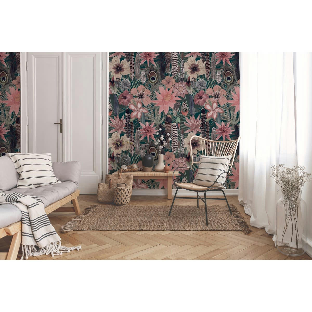 PAMPLUME - Papier peint panoramique en Papier Vieux rose  288x270