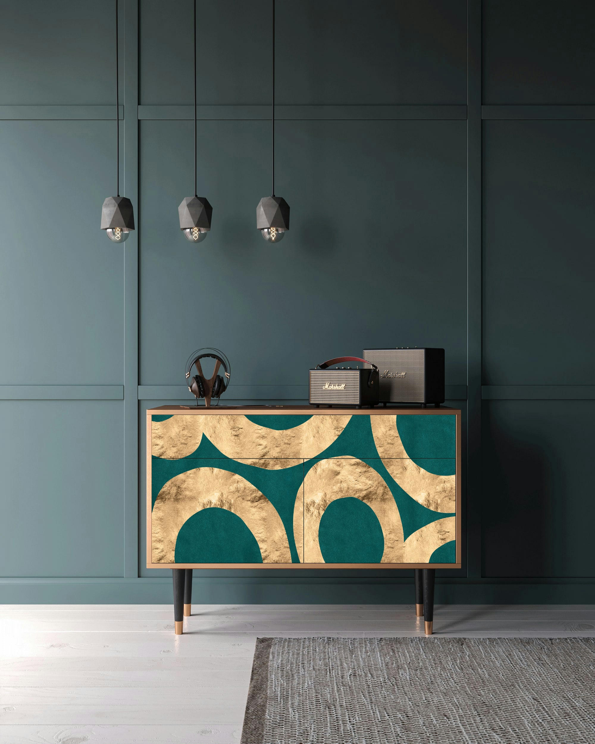 ZIRCON SPHERE - Buffet  bleu-vert 2 tiroirs et 2 portes L 115 cm