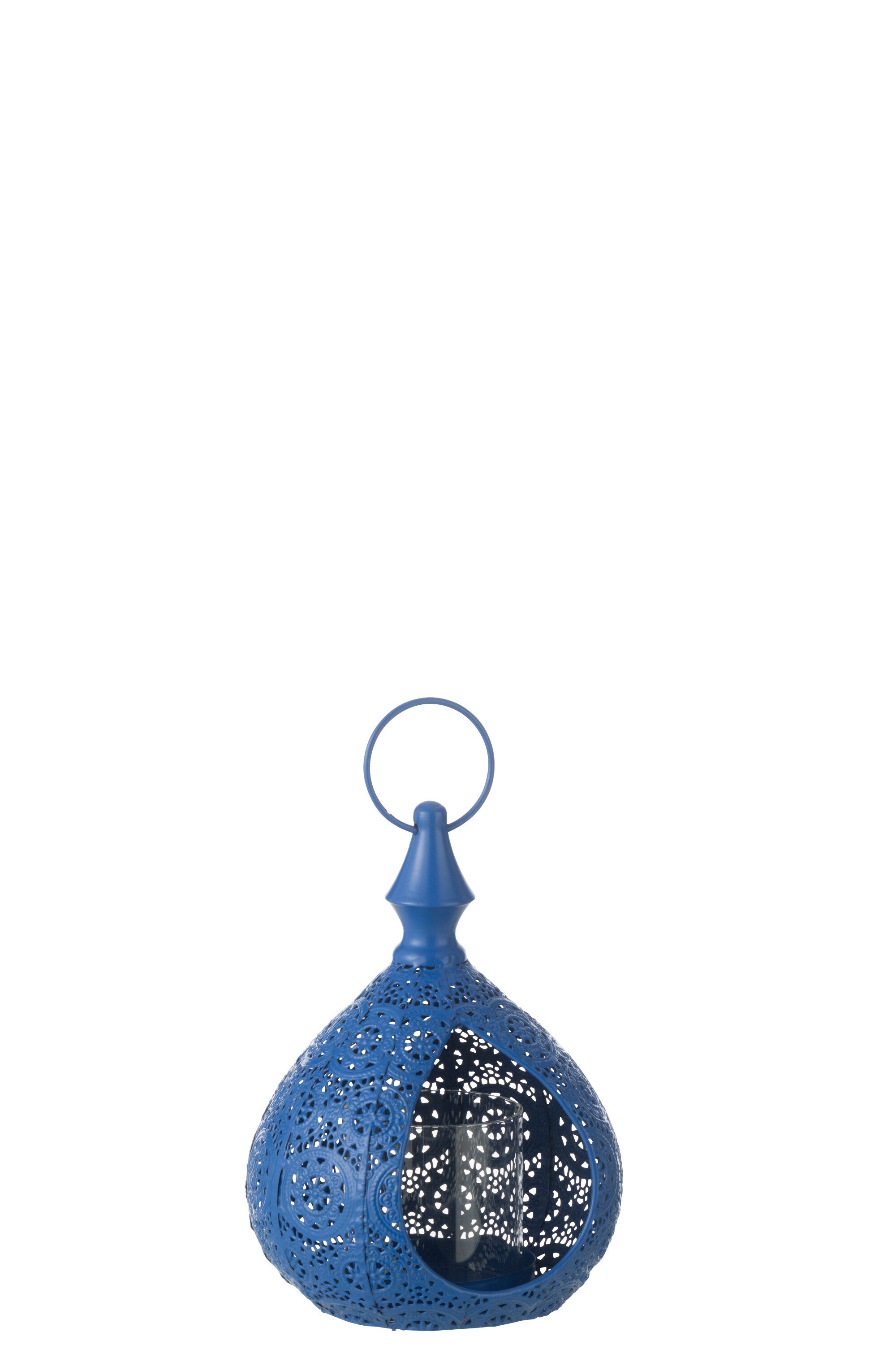 J-Line theelichthouder Drop - metaal/glas - blauw - small