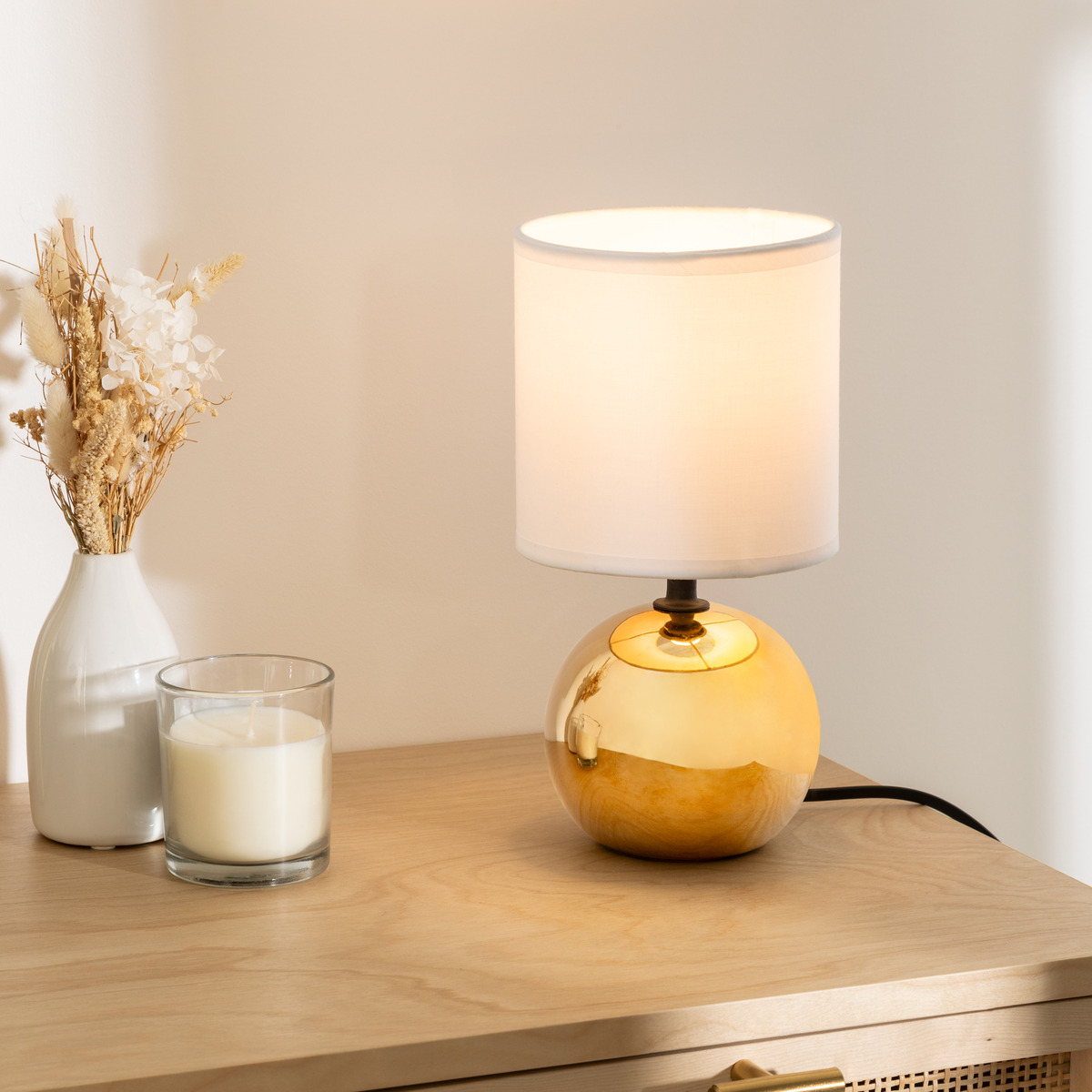 "Tim&eacute;o" ceramic lamp Golden, H.25 cm